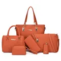 Set de 6 bolsos minimalistas naranja quemado en cuero PU con textura de grano litchi - Naranja