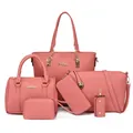 Pink 6-piece women's handbag set featuring tote, crossbody and purse in premium PU leather - Pink