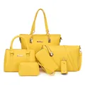 Juego de 6 bolsos amarillos de piel sintética con detalles en metal dorado - Amarillo