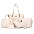 Beige 6-piece handbag set including tote bag and crossbody bag with golden hardware - Off White