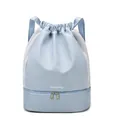 Light blue drawstring sports backpack with shoe compartment and dry wet separation - Blue