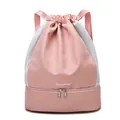 Pink drawstring gym bag with separate shoe compartment and waterproof nylon fabric - Pink