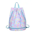 Yoga-Rucksack mit Kordelzug in Blau und Rosa mit Gänseblümchen-Print und separatem Bodenfach - Hellrosa Gänseblümchen
