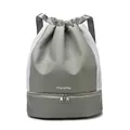 Grey waterproof drawstring gym bag with breathable mesh and bottom shoe compartment - Gray
