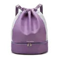 Purple drawstring gym bag with mesh panels and a separate bottom shoe compartment - Light Purple
