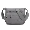 Cold grey multi-pocket nylon shoulder bag with adjustable strap by Suoyate - Light Gray