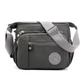 Waterproof nylon crossbody bag in dark grey and olive green with adjustable strap - Dark Gray