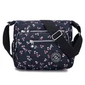 Navy blue floral crossbody bag in waterproof nylon with multi-pocket design and strap - Moon Flower