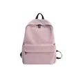 Mochila estudiantil Harajuku minimalista en violeta claro con bolsillo y correas negras - Rosa