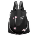 Classic black floral embroidered backpack with wide jacquard strap and side pocket - Black