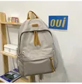 Zaino minimalista in nylon grigio chiaro per donna con manici marroni e grande capacità - Grigio chiaro