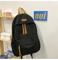 Zaino nero minimalista in nylon con manici marroni e grande capacità per studenti - Nero