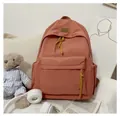 Minimalist large capacity coral orange nylon student backpack with fashion label - Orange