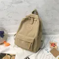 Grand sac à dos minimaliste en toile kaki de style coréen avec poche zippée pour étudiant - Kaki