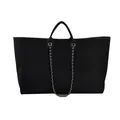 Large black canvas tote bag with silver chain strap and top handles for women - L Black