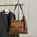 Bolso tote vintage marrón de gran capacidad con bolsillo frontal y cremallera - Marrón Oscuro