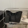 Elegantes Tweed-Taschenset in Schwarz und Gold mit großem Shopper und Geldbörse - Schwarz
