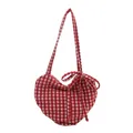 Large heart-shaped tote bag in red and white gingham pattern with shoulder bow detail - Red