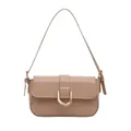 Glossy light khaki patent leather shoulder bag with gold metal U-shaped buckle - Khaki