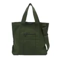 Grote legergroene canvas shopper met schouderband en stijlvol mode-etiket erop - Groen