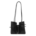 Retro black high-gloss PU leather tote bag with long double shoulder straps on white background - Black