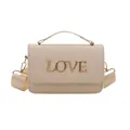 Borsa a cilindro trapuntata crema con scritta LOVE dorata e tracolla larga donna - Bianco