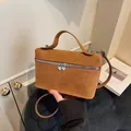 Brown frosted suede box bag with heart zippers shown from a balanced front view - Dark Brown