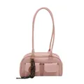 Minimalist light pink shoulder bag with dual front pockets and tennis racket charm - With Ornament / Pink