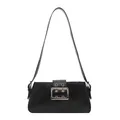 Borsa a spalla baguette vintage in finta pelle nera con grande fibbia in argento - Nero