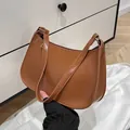 French retro style caramel brown underarm bag for women with polished faux leather finish - Dark Brown
