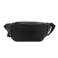 Minimalist black leather fanny pack for outdoor sports with zipper and adjustable strap - Black
