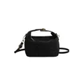 Minimalist black leopard print shoulder bag with gold hardware and suede texture finish - Black