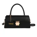 Sac bandoulière en similicuir noir classique avec fermoir doré et poignée supérieure - Noir