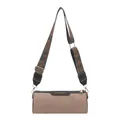Brown frosted cylinder bag with retro jacquard wide shoulder strap and gold hardware - Khaki