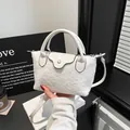 Mini white faux fur and leather crossbody bag with elegant top handle for women - White