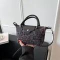 Mini nylon leopard print handbag in dark grey felt with black leather straps and flap - Gray