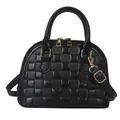 Quilted black dome handbag with gold hardware and removable shoulder strap for women - Black