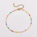 Colorful 304 stainless steel anklet with vibrant beads and adjustable gold chain - Gold - Multicolor Enamel