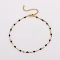 Gold O-chain anklet with black enamel accents and lobster clasp adjustment - Gold - Black Enamel