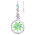 Crystal flower suncatcher with green faceted petals and rainbow beads for garden decor - Green