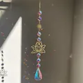 Detailed suncatcher view with gold lotus elements and rainbow crystal light reflection - Lotus Style G (45cm)