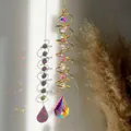 Capteur de soleil en cristal arc-en-ciel montrant la réfraction de la lumière dorée - Style F - Bague Rotative Dorée Ab En Forme De Larme D'eau Pointue Et Colorée / Environ 45cm