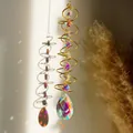 Capteur de soleil spirale 3D avec perles de cristal arc-en-ciel et prisme goutte d'eau - Style E - Bague Rotative Dorée Ab Couleur Plate En Forme De Larme D'eau / Environ 45cm