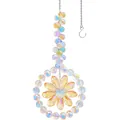 Golden flower crystal suncatcher pendant with AB colorful faceted beads and metal hook - Champagne Gold