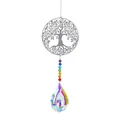 Detail of tree of life suncatcher with chakra beads and faceted crystal prism pendant - Tree of Life with 76mm Pipa Style