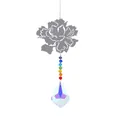 Detailed view of metal flower suncatcher with rainbow beads and AB crystal prism pendant - Metal Flower with 63mm AB Maple Leaf Style
