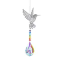 Detailed view of silver hummingbird suncatcher with rainbow beads and crystal pendant - Hummingbird with 63mm Pipa Style