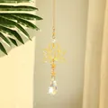 Detail of golden lotus suncatcher with amethyst stones and multifaceted crystal pendant - Lotus Style E (45cm)