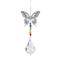 Detail of butterfly suncatcher with rainbow crystal beads and faceted prism pendant - Butterfly with 50mm Transparent Maple Leaf Style