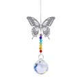 Detailed view of silver metal butterfly suncatcher with rainbow beads and crystal prism ball - Butterfly with 30mm Transparent Crystal Ball Style